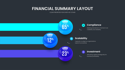 Advertising Planning Three Element Infographic Presentation Design. Science Launch Slide Layout Vector Illustration. Medical Plan 3 Option Diagram Frame Template.