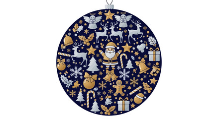 Festive Christmas Ornament Filled with Holiday Icons on Navy