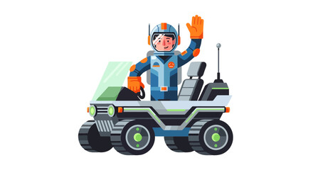 Obraz premium Astronaut Driving Lunar Rover With A Cheerful Wave In Outer Space Adventure