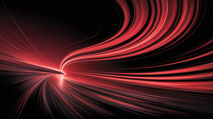 Fototapeta premium Red Light Trails on Black Background: A dynamic visual symphony of red light trails gracefully curves against a stark black backdrop, creating a sense of rapid movement and futuristic energy.