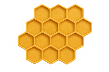 Golden honeycomb cells with hexagonal wax pattern creating natural texture, organic background design, transparent