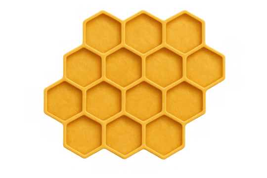 Golden honeycomb cells with hexagonal wax pattern creating natural texture, organic background design, transparent