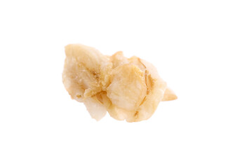 Delicious granola in air against white background