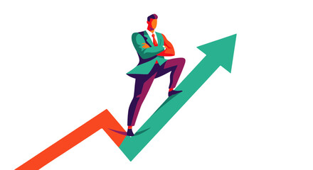 Obraz premium Businessman Standing On Upward Arrow Representing Financial Growth and Success