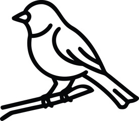 Minimalist Line Art Bird Perched on Branch – Black and White Vector Illustration for Nature, Wildlife, and Craft Projects