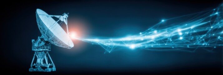 A space themed digital painting of Connectivity satellites linking Modem and Server across galaxies with issue and Recovery Monitoring lights