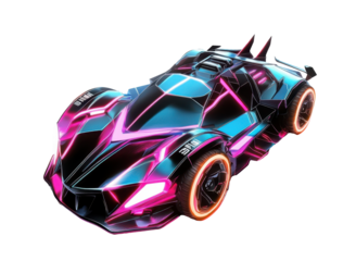 Cyberpunk car with sharp angles and vibrant neon lighting