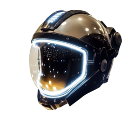 Space helmet with luminous glass visor and retro inspired design