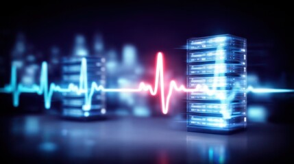 Sci fi artwork showing Modem and Server connected by a living data stream representing Connectivity under issue detection and Recovery Monitoring