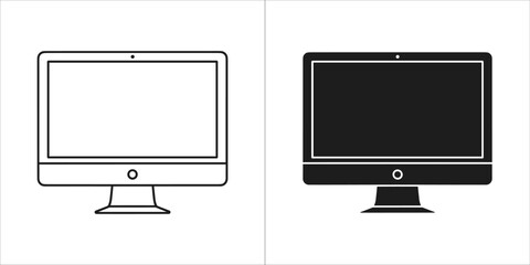 Black and white outline of a computer monitor