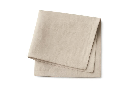 Folded beige linen napkin on transparent background