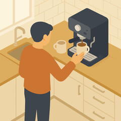 man in the office make coffe 