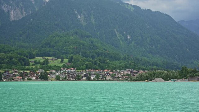 Wide Panoramic View of Iseltwald Village on Lake Brienz, Switzerland,Filmed on 29 August 2025
