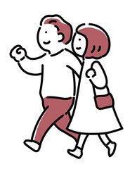 目的地へ徒歩で向かう夫婦_単色