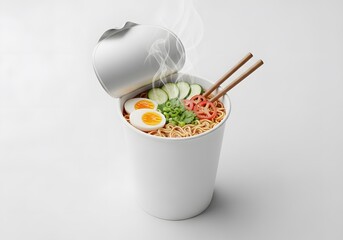 Instant Ramen Cup with Chopsticks and Steam A Delicious and Convenient Meal