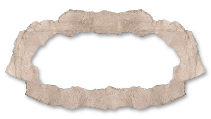 Horizontally oriented digital frame with rough torn paper edge effect. Material resembles light brown organic border. Texture visible showing fibers and slightly rumpled surface