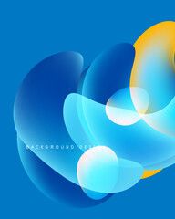 Abstract blue background. Overlapping shapes create dynamic visual effect. Yellow accents add contrast, modern feel.