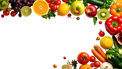 Colorful fruits and vegetables bordering black backdrop