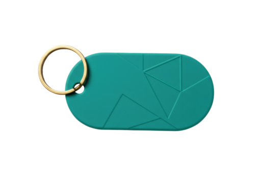Isolated Teal Key Tag with Key Ring Access Hotel Room Building Office Security Safety