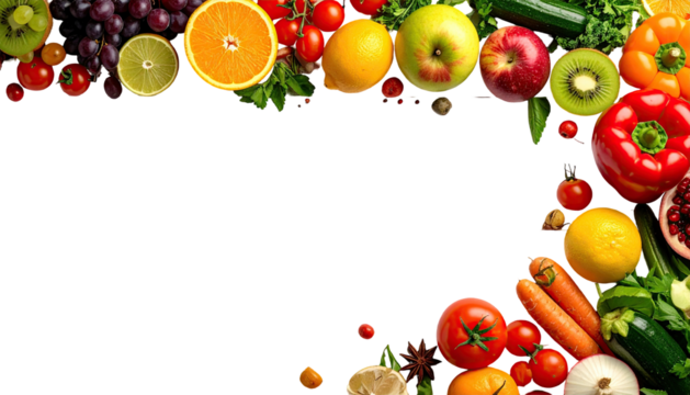 Colorful fruits and vegetables bordering black backdrop