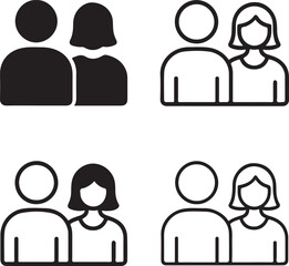 Isolated pairs icon set, black pairs couple vector, relationship pairs symbol, minimal black line outline filled style, editable pairs vector art for match, duo, love, unity, and design © MD.Kawsar Hossan