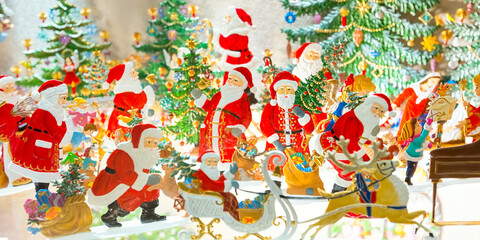 European Christmas market stall with different gifts