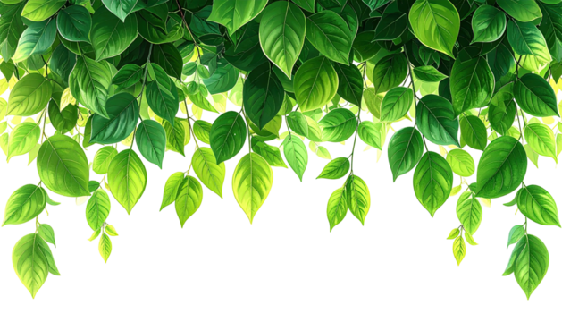 Green leaves hanging, stylized, digitally painted on black - Powered by Adobe