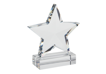 Isolated crystal star trophy on base for recognition or achievement award, no background