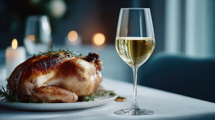 Roast chicken with white wine and candlelight dinner