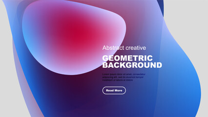 Abstract shapes overlap, creating vibrant color gradients. Text promotes geometric background design, includes call to action.