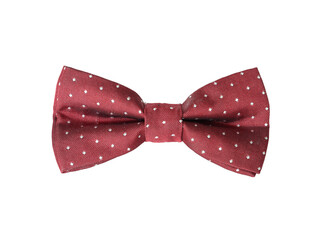 Classic dark red polka dot bow tie isolated on white background. Shopping concept.