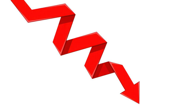 Red zigzag arrow isolated on transparent background
