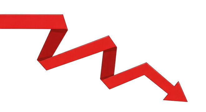 Red arrow falling isolated on transparent background