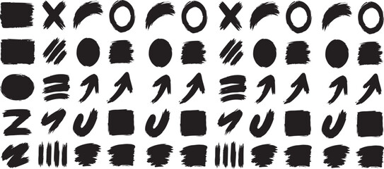 Isolated abstract paint brush icon set, black paint brush vector, ink texture symbol, editable paint brush vector art for modern, grunge, and creative abstract design