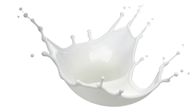 Milk crown splashes upward with dramatic movement on black background