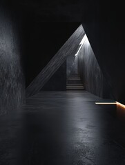 Abstract dark empty room with subtle light and geometric structure