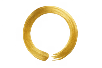 Golden metallic brush stroke forming an incomplete circle on a transparent background, symbolizing zen, minimalism, and abstract art