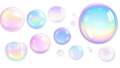 Iridescent, transparent cartoon bubbles on black background