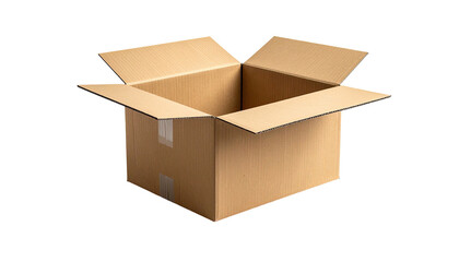 Open, empty brown cardboard box isolated against black background