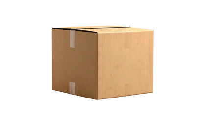 Cardboard box, square shaped, sealed with tape, on black