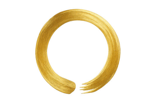 Golden metallic brush stroke forming an incomplete circle on a transparent background, symbolizing zen, minimalism, and abstract art
