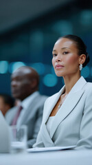 Confident businesswoman listening during corporate office meeting