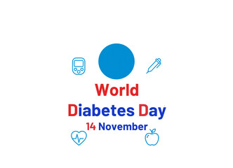 World Diabetes Day:  A vibrant visual message emphasizing World Diabetes Day on November 14, using a clean, modern design. The composition features a prominent blue circle, symbols and clear text.