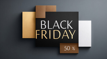 Black Friday promotional poster with bold text and geometric shapes