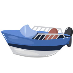 Illustration of a cute blue speedboat cartoon for children's books