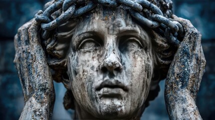 Obraz premium Art depicting societal issues focusing on women s roles concept. A detailed close-up of an ancient stone statue showcasing artistry.