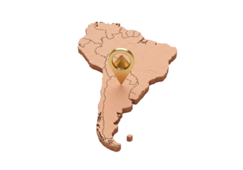 Isolated South America map with location pyramid marker, continent countries political