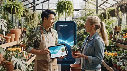 Artificial intelligence assistant helping customer in a plant shop - Powered by Adobe