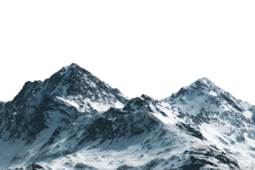 Snowy mountain peaks rise against a dark, solid background