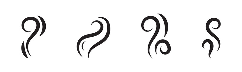 steam smoke set vector silhouette on white background.